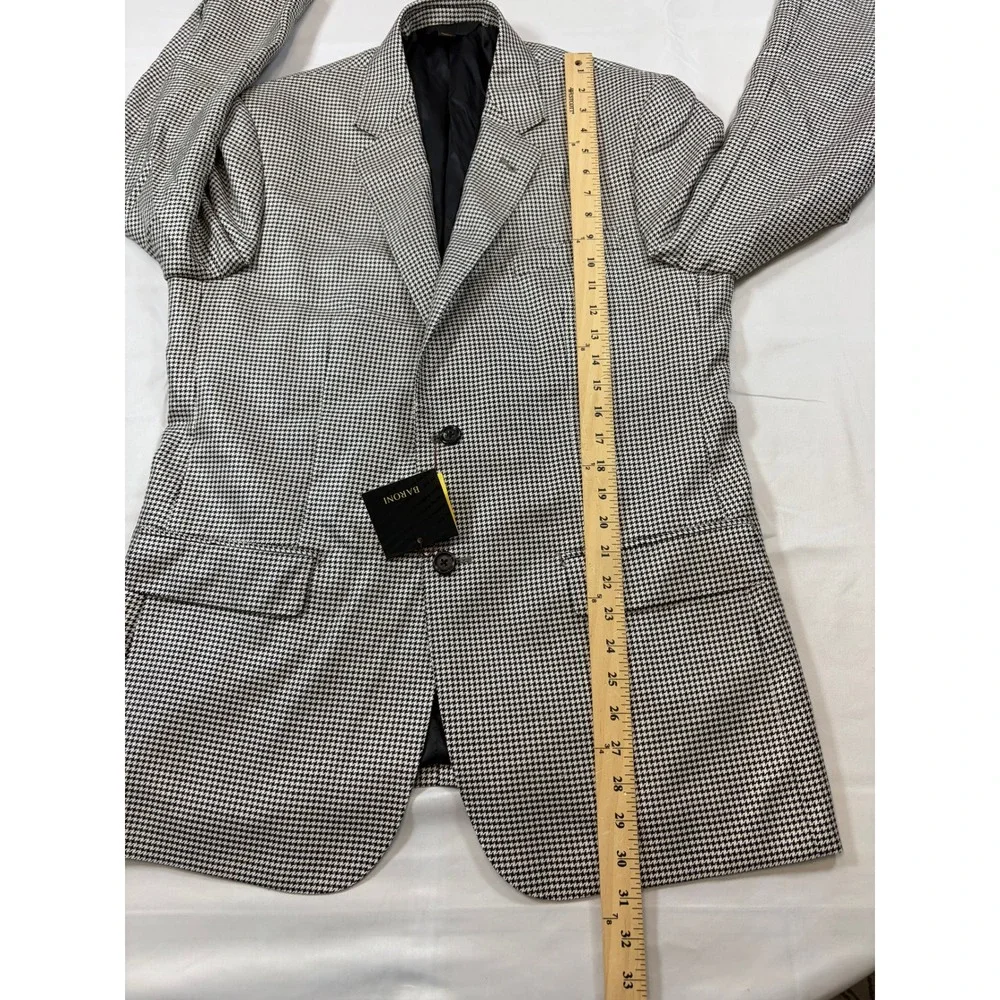 Baroni Couture Mens Silk Italian Wool Houndstooth Sport Coat Blazer 40R Black